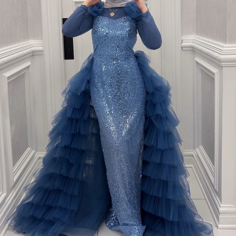 Elegant Blue Sequin Gown